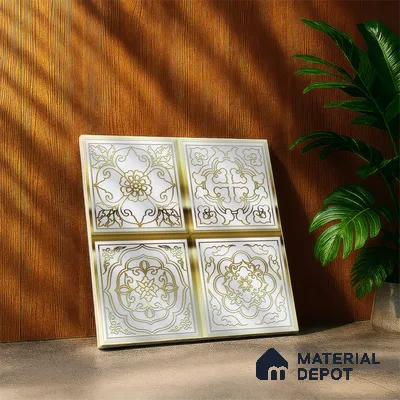 Metallic Wall Tile TL 07235 C Golden Ivory 1 ft x 1 ft Ceramic Matte Finish - 9 mm  | 2 mm Spacer is Mandatory | Suitable For Bathroom, Kitchen, Dining Area | Please Expect a Slight Variation of Pattern (Sample)